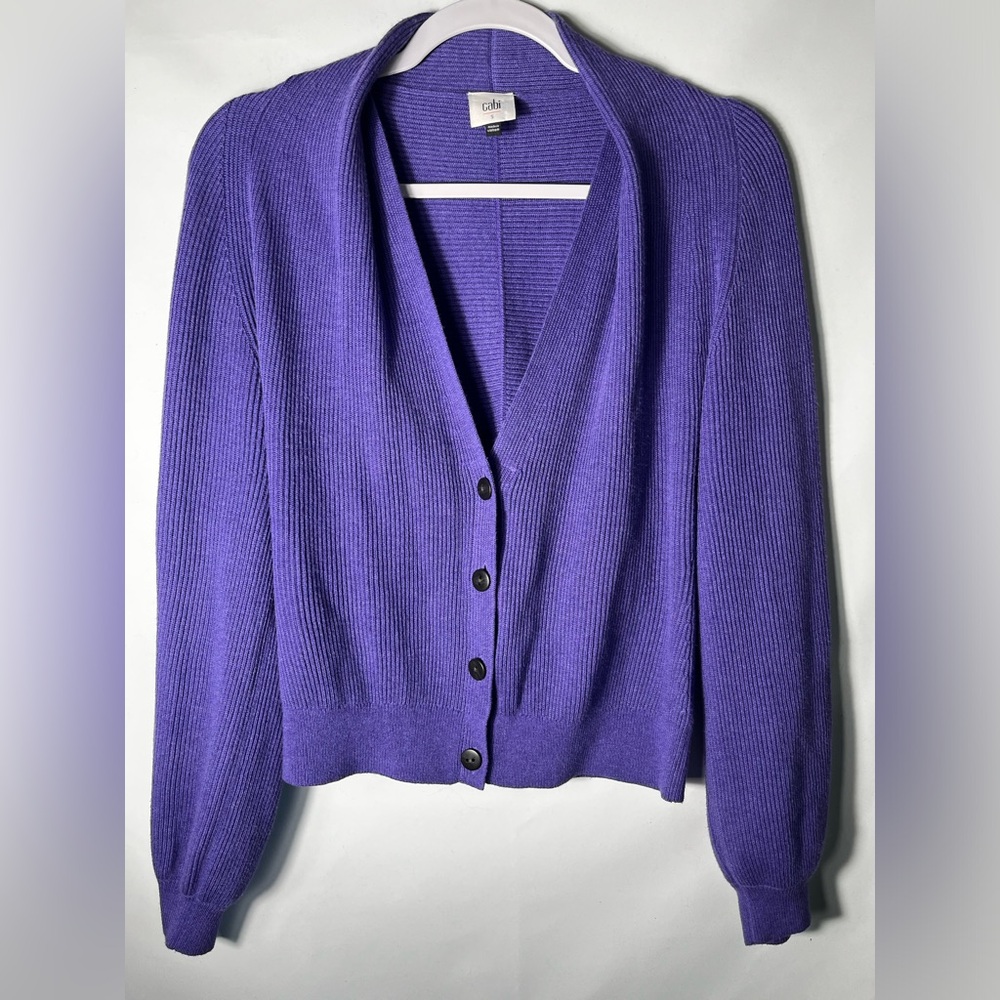 Cabi Sunday Cardigan Ribbed Purple Violet Size Small - Picture 3 of 7